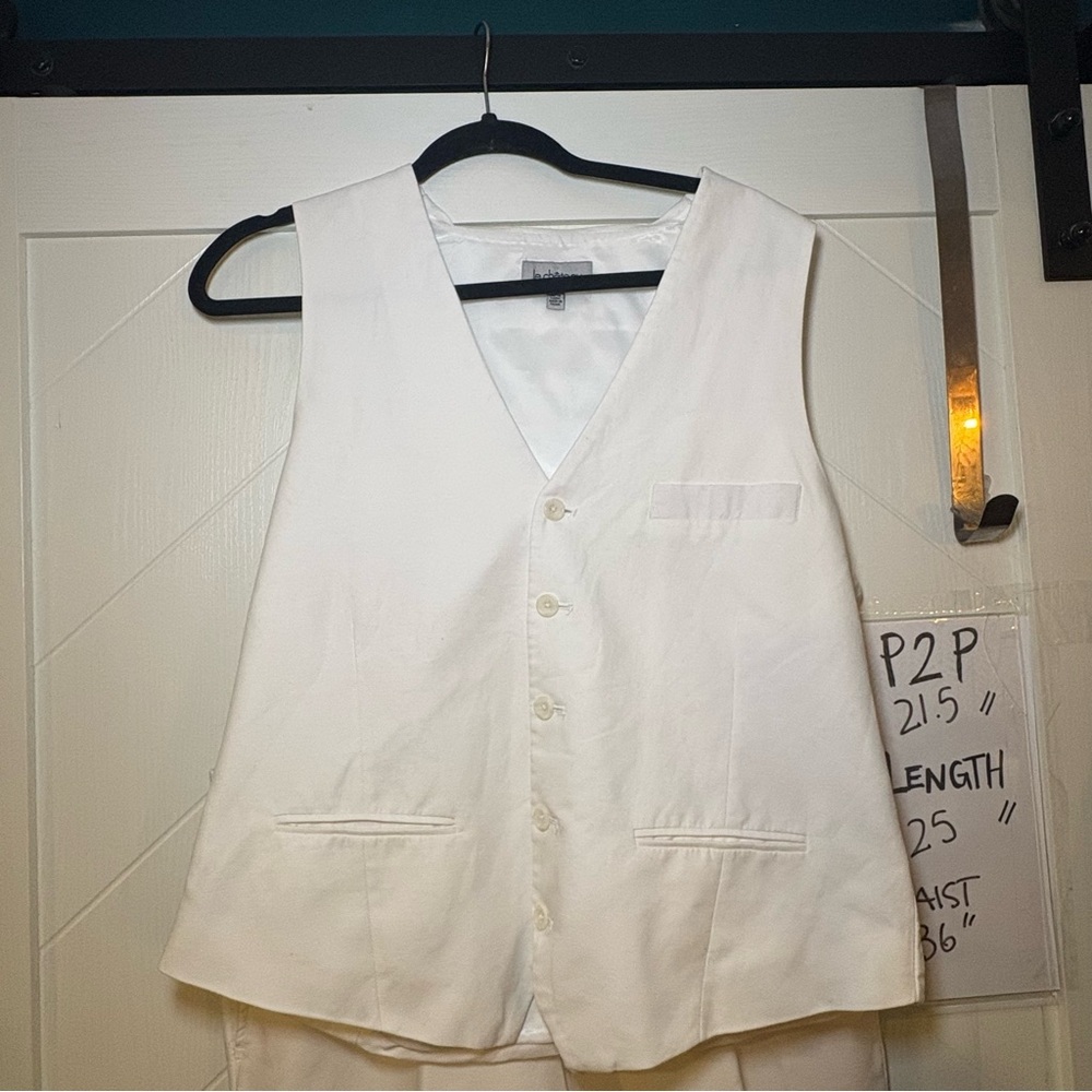 Beach Wedding White Linen Cotton Vest and Trousers 2Piece Suit Set Quiet Luxury - Picture 3 of 13